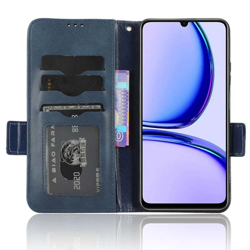 For Realme Narzo N53 4G / C53 (Global) / C53 (India) / C51 Cell Phone Cover Imprinted Triangle PU Leather Stand Wallet Case - Blue