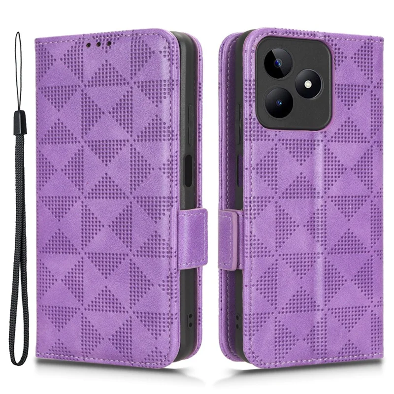 For Realme Narzo N53 4G / C53 (Global) / C53 (India) / C51 Cell Phone Cover Imprinted Triangle PU Leather Stand Wallet Case - Purple