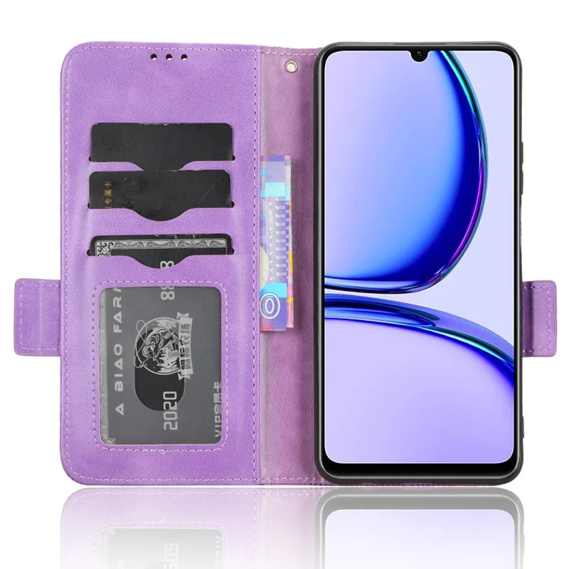For Realme Narzo N53 4G / C53 (Global) / C53 (India) / C51 Cell Phone Cover Imprinted Triangle PU Leather Stand Wallet Case - Purple