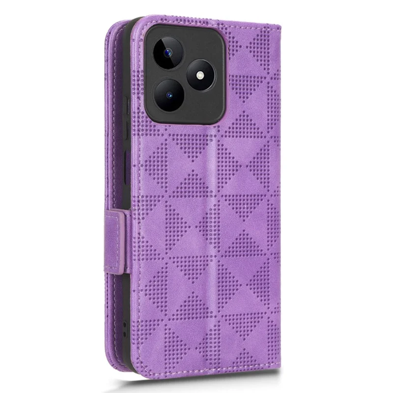For Realme Narzo N53 4G / C53 (Global) / C53 (India) / C51 Cell Phone Cover Imprinted Triangle PU Leather Stand Wallet Case - Purple