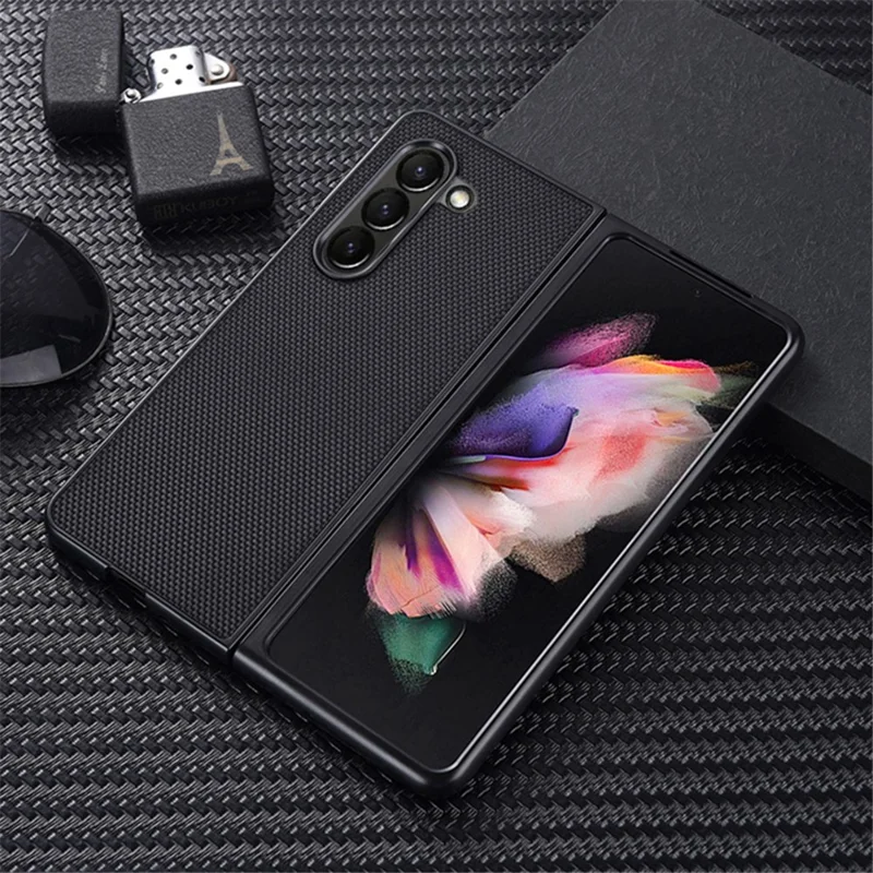 For Samsung Galaxy Z Fold5 5G Nylon Coated Hard PC Phone Case Folding Phone Protective Cover - Black
