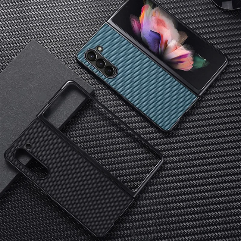 For Samsung Galaxy Z Fold5 5G Nylon Coated Hard PC Phone Case Folding Phone Protective Cover - Black
