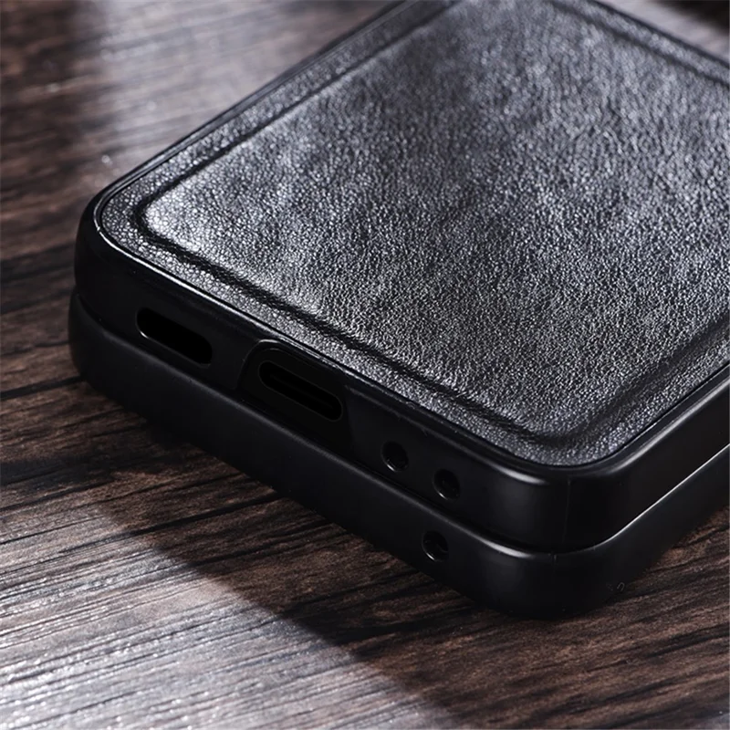 Para Samsung Galaxy Z Flip5 5G Capa de Telefone à Prova de Choque Revestida de Couro PU Capa Dura de PC Ultrafina - Preto
