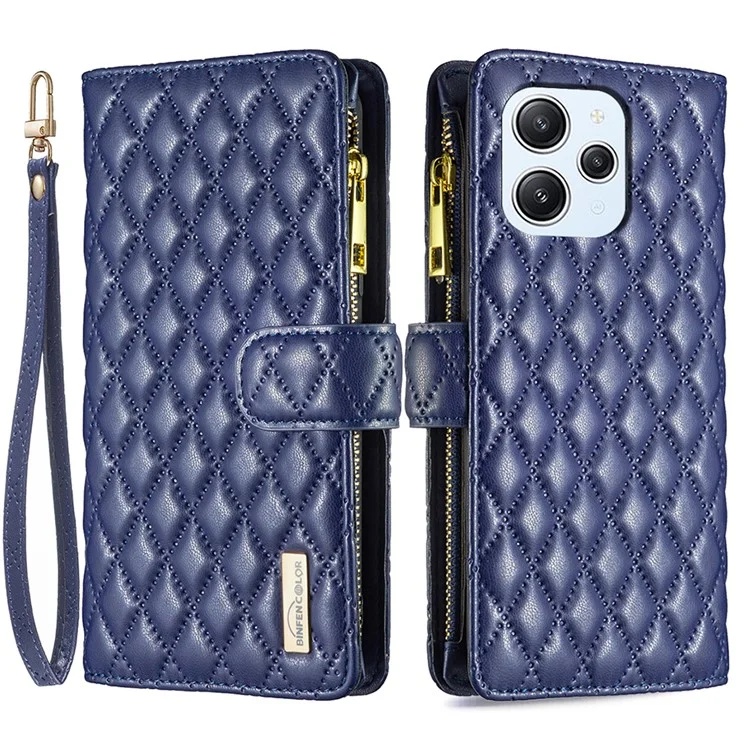 BINFEN COLOR Für Xiaomi Redmi 12 4G BF Style-15 Flip-Hülle Reißverschlusstasche Leder-Geldbörse Telefonständer - Blau