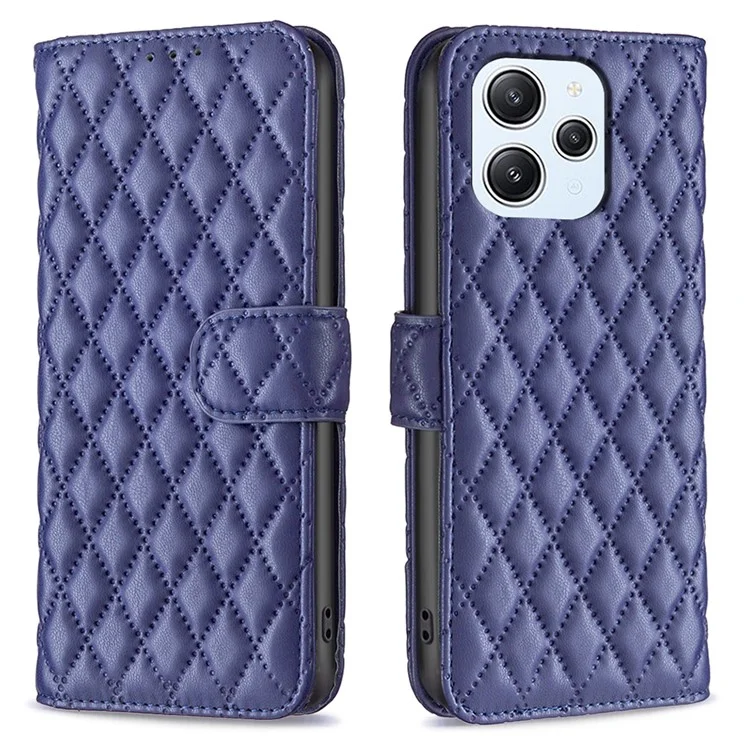 BINFEN COLOR BF Style-14 für Xiaomi Redmi 12 4G Wallet Handy-Hülle Eingeprägt Leder Stand Smartphone-Cover - Blau