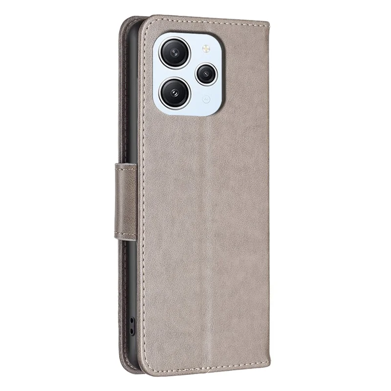 For Xiaomi Redmi 12 4G Anti-Dust Stand Wallet Phone Flip Case Butterfly Imprinted Leather Cover with Strap - Grey