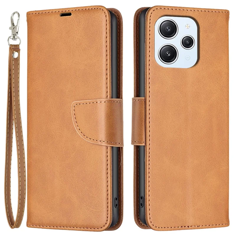 Carteira Capa de Telefone para Xiaomi Redmi 12 4G, Capa de Suporte Sólida de Cor Texturizada de Couro PU - Amarelo
