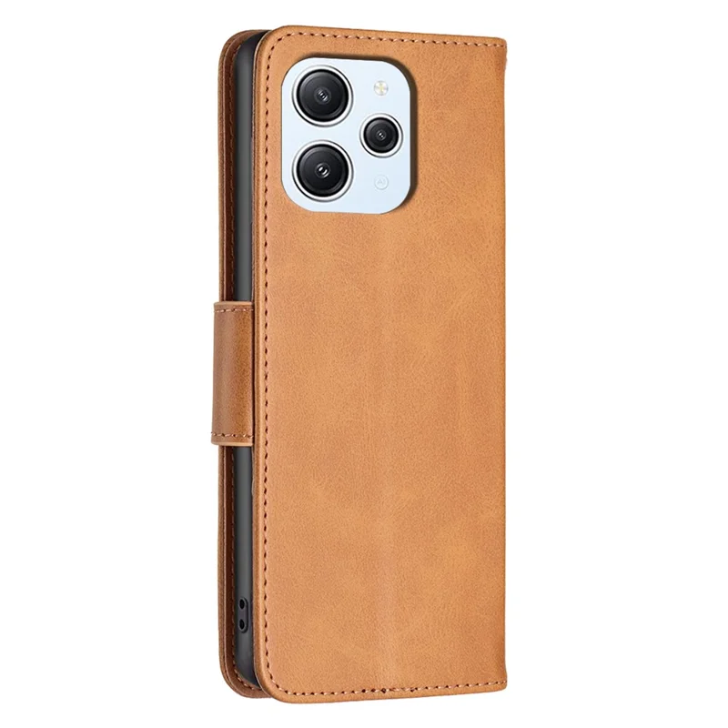 Carteira Capa de Telefone para Xiaomi Redmi 12 4G, Capa de Suporte Sólida de Cor Texturizada de Couro PU - Amarelo