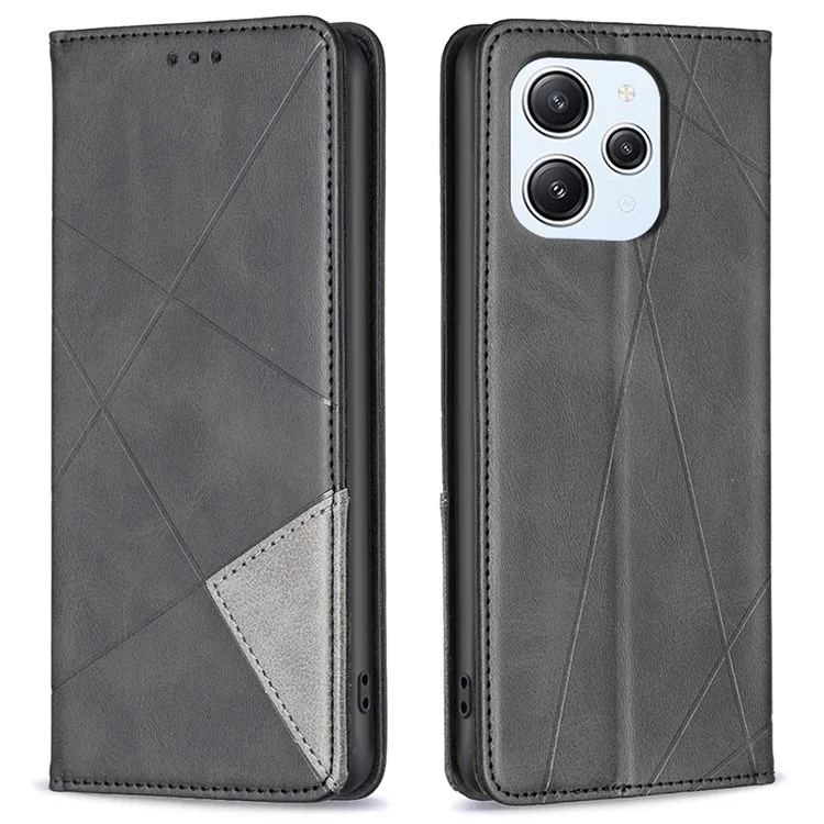 Para Xiaomi Redmi 12 4G Funda de teléfono celular con soporte para tarjetas Estampado Línea de pie Funda de teléfono de cuero - Negro