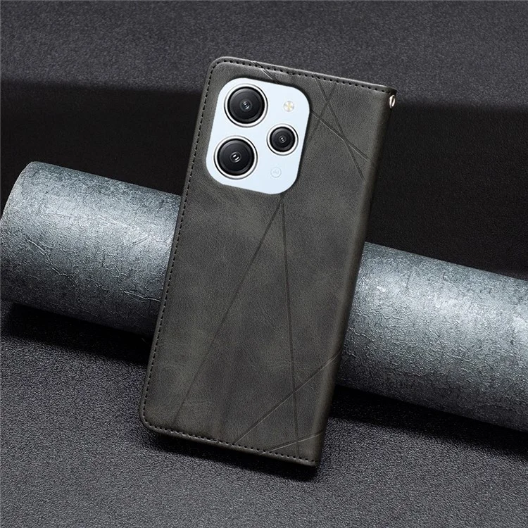 Para Xiaomi Redmi 12 4G Funda de teléfono celular con soporte para tarjetas Estampado Línea de pie Funda de teléfono de cuero - Negro