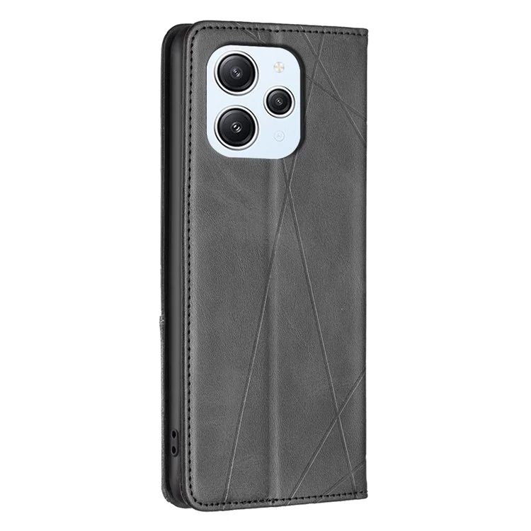 Para Xiaomi Redmi 12 4G Funda de teléfono celular con soporte para tarjetas Estampado Línea de pie Funda de teléfono de cuero - Negro