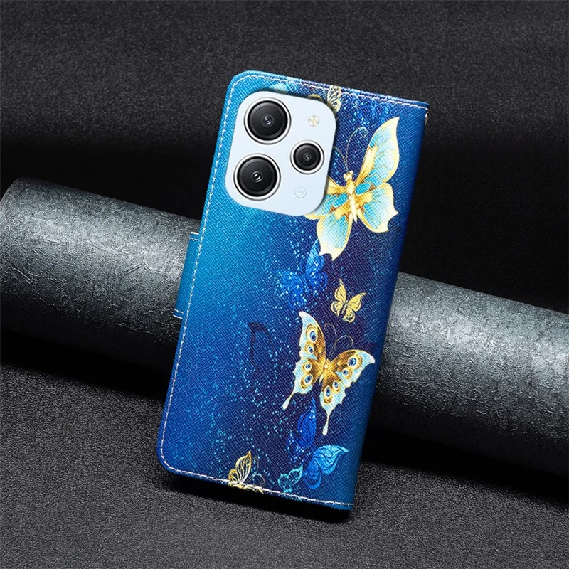 Para Xiaomi Redmi 12 4G Funda de teléfono móvil de cuero con tapa y estampado - Mariposas doradas