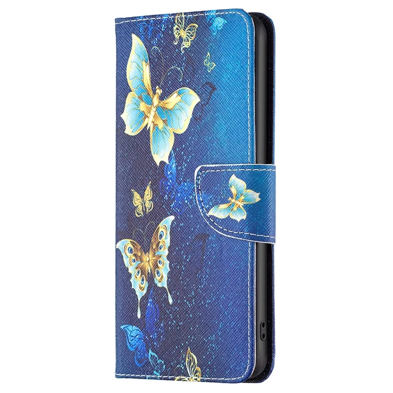 Para Xiaomi Redmi 12 4G Funda de teléfono móvil de cuero con tapa y estampado - Mariposas doradas