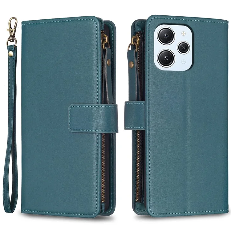 Étui portefeuille style BF-19 pour Xiaomi Redmi 12 4G avec poche Zipper en cuir PU Anti-chute - Vert