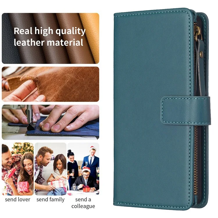 Étui portefeuille style BF-19 pour Xiaomi Redmi 12 4G avec poche Zipper en cuir PU Anti-chute - Vert