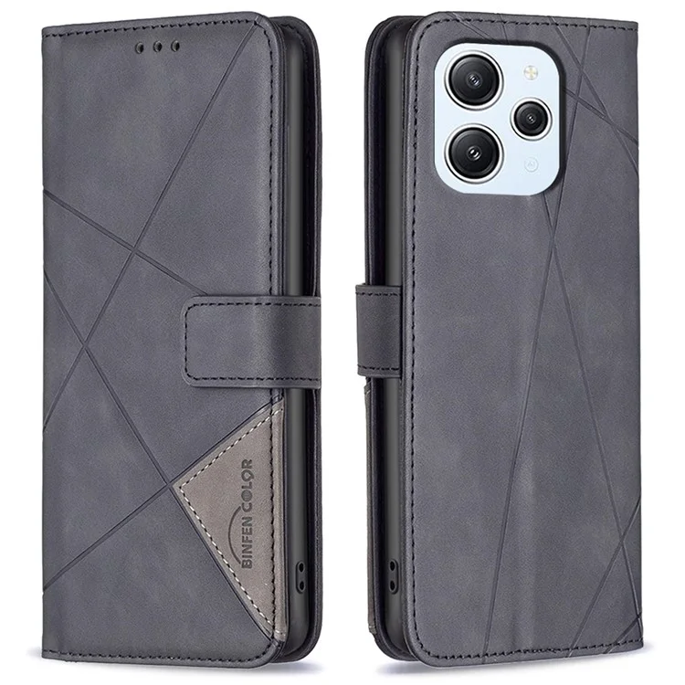 BINFEN COLOR BF05 für Xiaomi Redmi 12 4G PU-Lederhülle mit geprägtem Telefonfall, Schutzhülle mit Geldbörse und Ständer - Schwarz