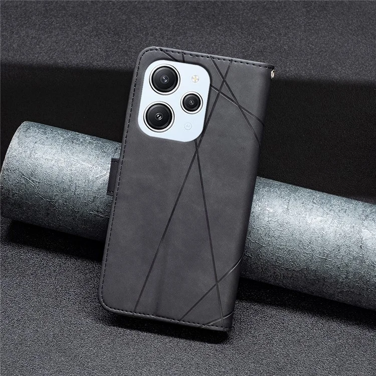 BINFEN COLOR BF05 für Xiaomi Redmi 12 4G PU-Lederhülle mit geprägtem Telefonfall, Schutzhülle mit Geldbörse und Ständer - Schwarz