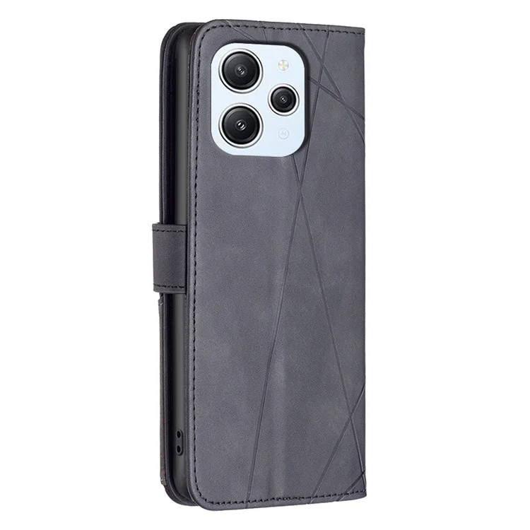 BINFEN COLOR BF05 für Xiaomi Redmi 12 4G PU-Lederhülle mit geprägtem Telefonfall, Schutzhülle mit Geldbörse und Ständer - Schwarz