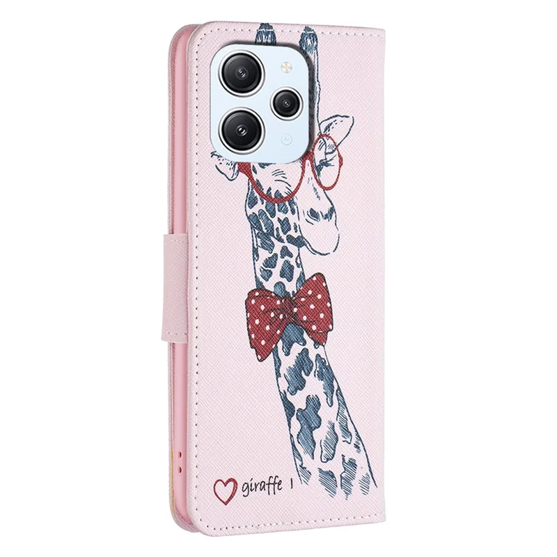 Per Xiaomi Redmi 12 4G Custodia in pelle PU con stampa a motivi Antiurto Portafoglio Stand Custodia per telefono - Giraffa