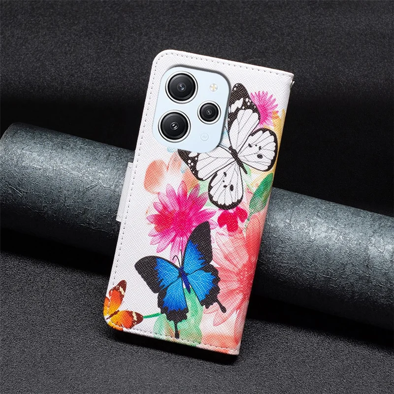 For Xiaomi Redmi 12 4G Pattern Printing PU Leather Cover Anti-drop Wallet Stand Phone Case - Two Butterflies