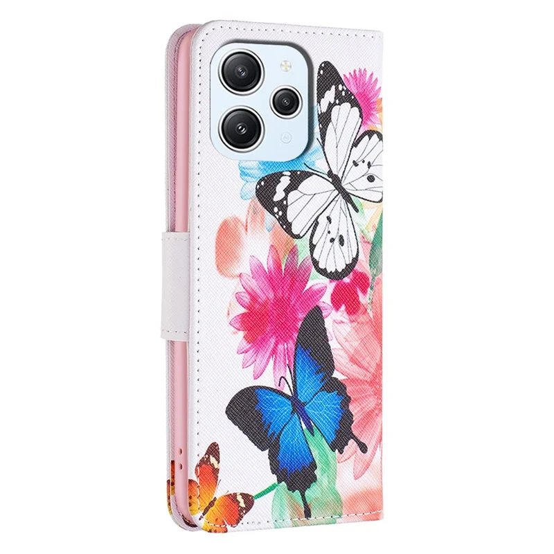 For Xiaomi Redmi 12 4G Pattern Printing PU Leather Cover Anti-drop Wallet Stand Phone Case - Two Butterflies