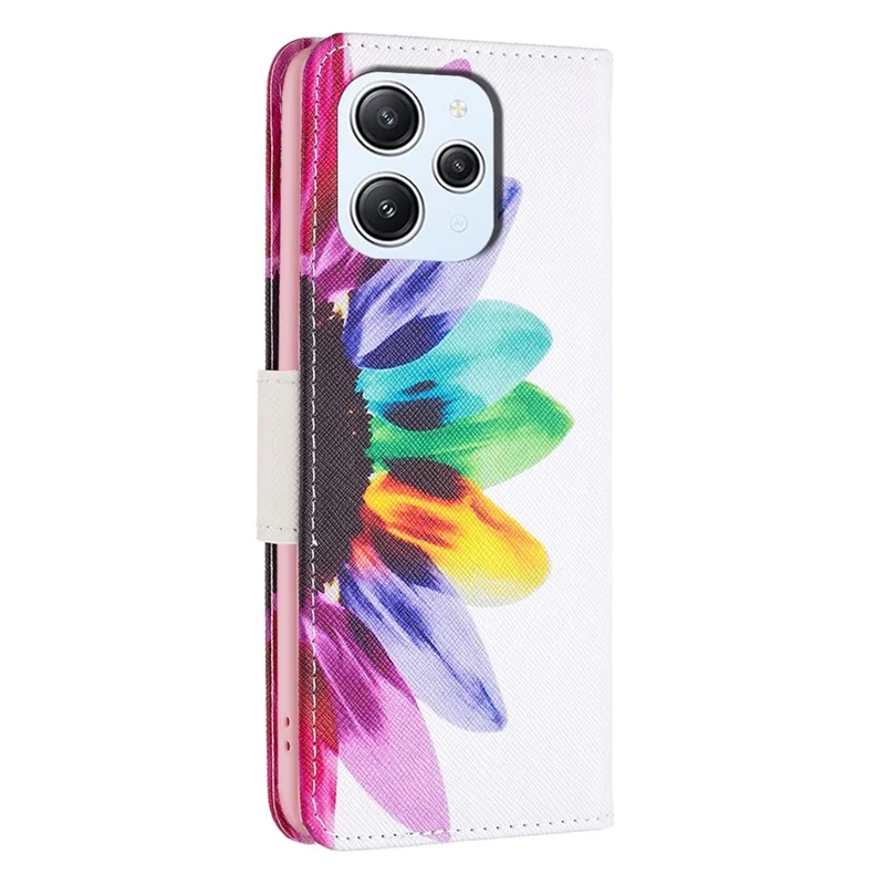 For Xiaomi Redmi 12 4G Pattern Printing PU Leather Cover Anti-drop Wallet Stand Phone Case - Sunflower