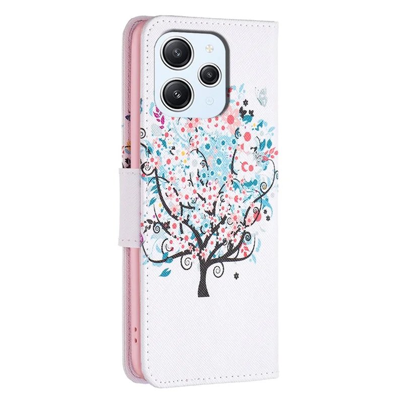 For Xiaomi Redmi 12 4G Pattern Printing PU Leather Cover Anti-drop Wallet Stand Phone Case - Flower Tree
