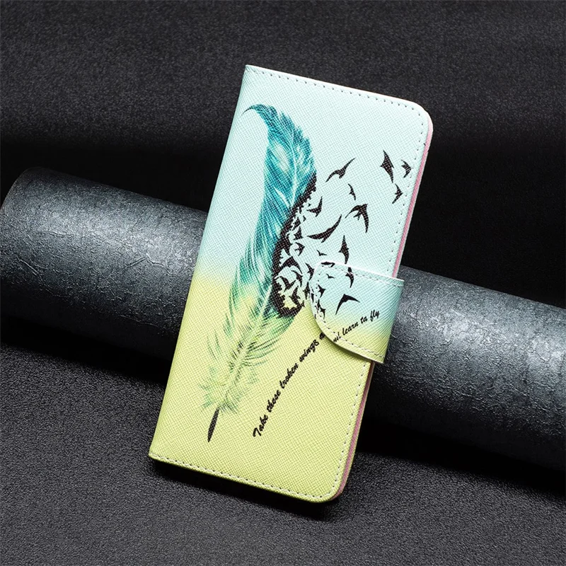 For Xiaomi Redmi 12 4G Pattern Printing PU Leather Cover Anti-drop Wallet Stand Phone Case - Feather and Birds