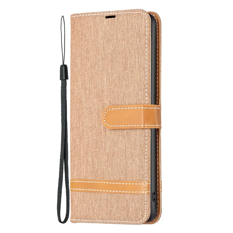 For Xiaomi Redmi 12 4G PU Leather + TPU Phone Case Jeans Cloth Splicing Wallet Stand Cover - Brown