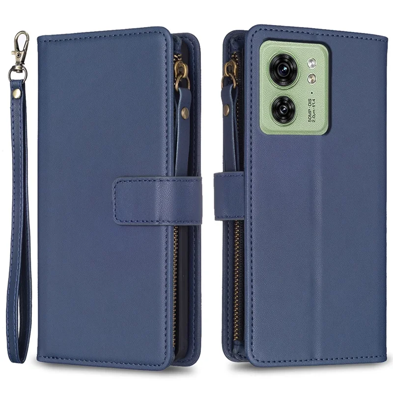 BF Style-19 for Motorola Edge 40 5G PU Leather Wallet Case Stand Anti-drop Cover with Zipper Pocket - Blue