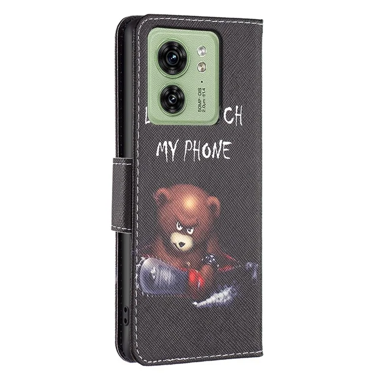 Per Motorola Edge 40 5G custodia in pelle PU con stampa a motivi Flip Wallet Stand Phone Case - Orso