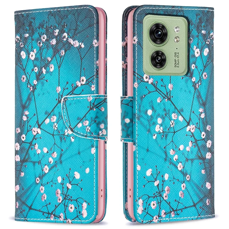 For Motorola Edge 40 5G PU Leather Pattern Printing Cover Flip Wallet Stand Phone Case - Plum Blossom