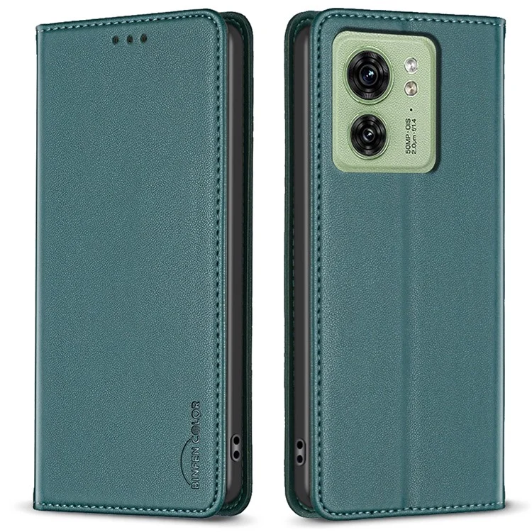 BINFEN COLOR BF18 Für Motorola Edge 40 5G Lederklappcover Auto-absorbiertes Magnetisches Handyhülle mit Kartenfach - Grün