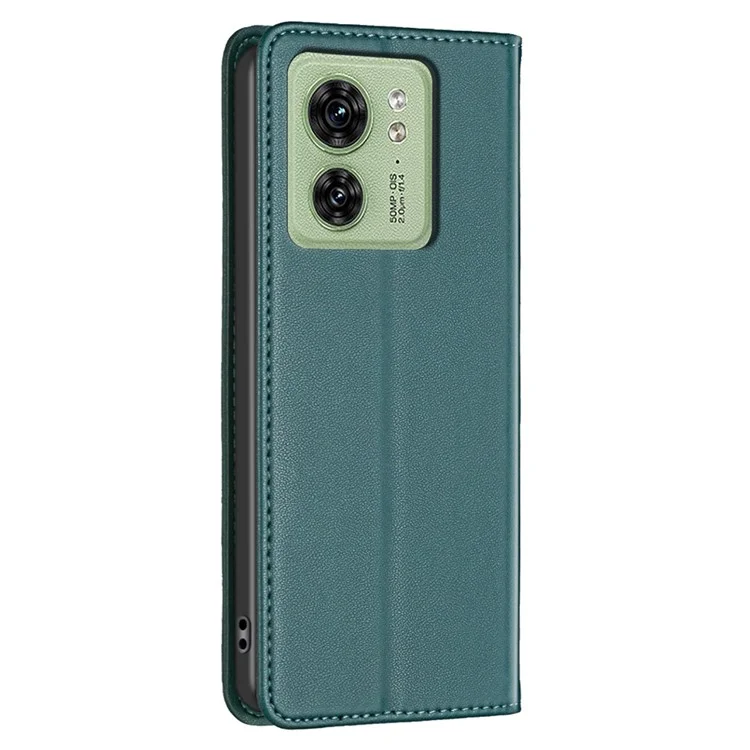 BINFEN COLOR BF18 Für Motorola Edge 40 5G Lederklappcover Auto-absorbiertes Magnetisches Handyhülle mit Kartenfach - Grün