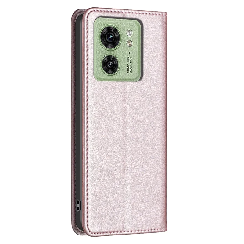 BINFEN COLOR BF18 For Motorola Edge 40 5G Leather Flip Cover Auto-absorbed Magnetic Phone Case with Card Holder - Rose Gold