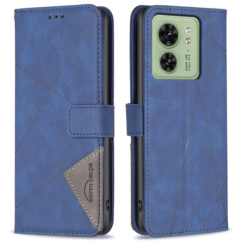 BINFEN COLOR For Motorola Edge 40 5G Phone Cases Wallet Stand Geometry Imprint Leather Cover - Blue