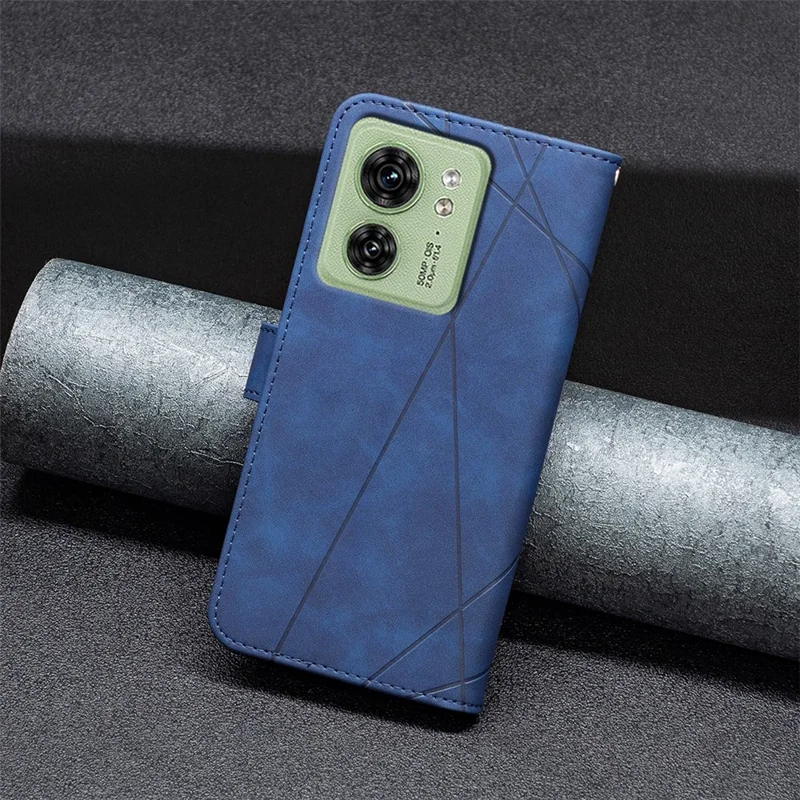 BINFEN COLOR For Motorola Edge 40 5G Phone Cases Wallet Stand Geometry Imprint Leather Cover - Blue