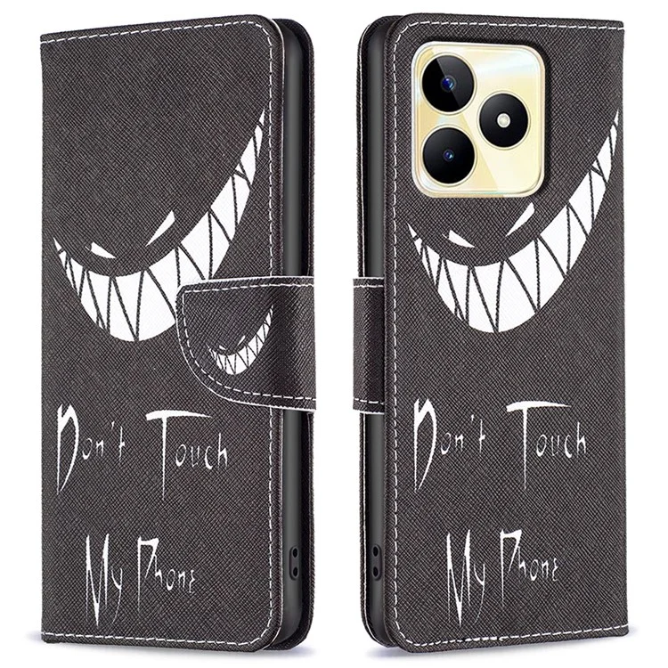 For Realme C53 (Global) / C53 (India) / C51 PU Leather Wallet Stand Phone Case Pattern Printing Shockproof Cover - Don't Touch My Phone