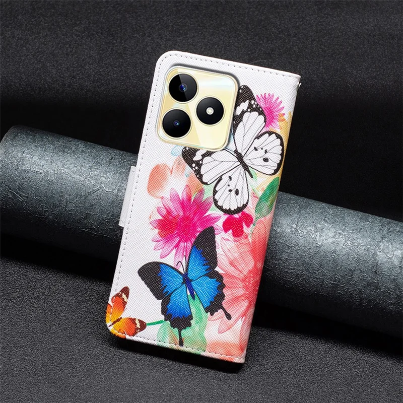 For Realme C53 (Global) / C53 (India) / C51 PU Leather Wallet Stand Phone Case Pattern Printing Shockproof Cover - Two Butterflies