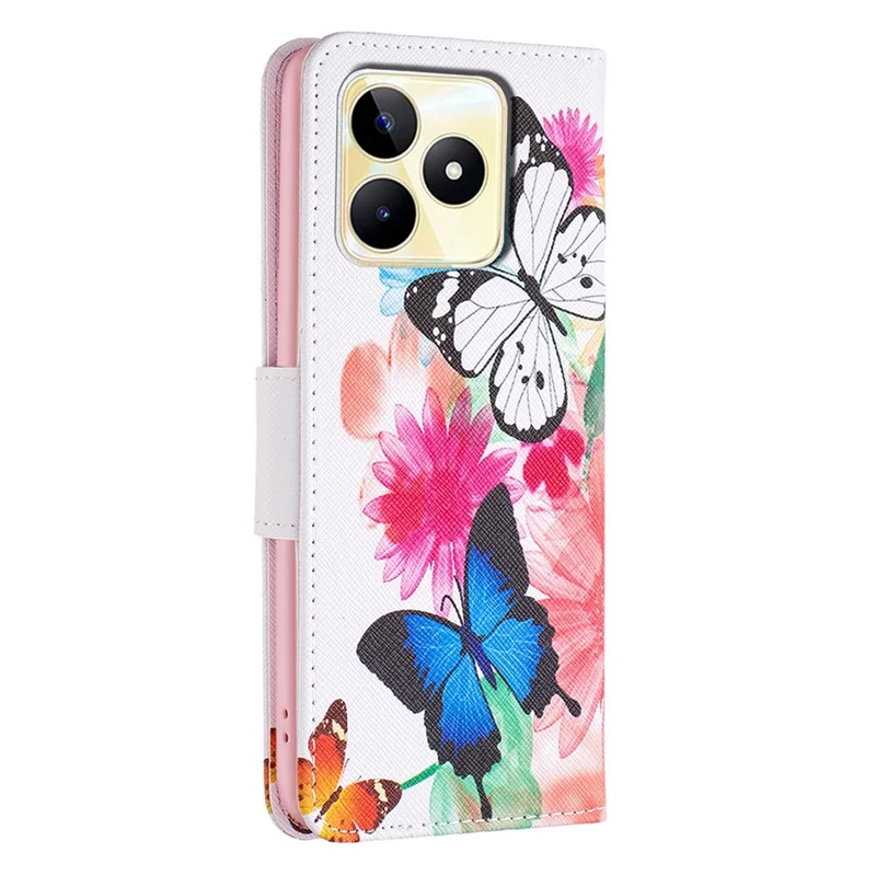 For Realme C53 (Global) / C53 (India) / C51 PU Leather Wallet Stand Phone Case Pattern Printing Shockproof Cover - Two Butterflies