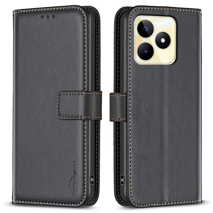 BINFEN COLOR BF17 Para Realme C53 (Global) / C53 (Índia) / Capa de Telefone C51 Design de Carteira de Suporte à Prova de Poeira TPU+PU Leather - Preto