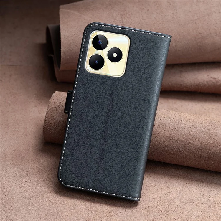 BINFEN COLOR BF17 Para Realme C53 (Global) / C53 (Índia) / Capa de Telefone C51 Design de Carteira de Suporte à Prova de Poeira TPU+PU Leather - Preto