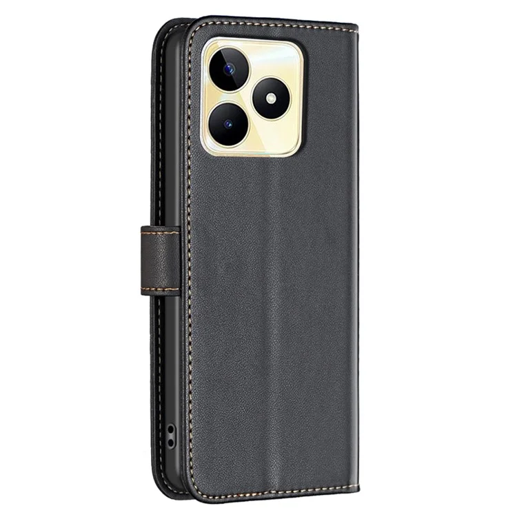 BINFEN COLOR BF17 Para Realme C53 (Global) / C53 (Índia) / Capa de Telefone C51 Design de Carteira de Suporte à Prova de Poeira TPU+PU Leather - Preto