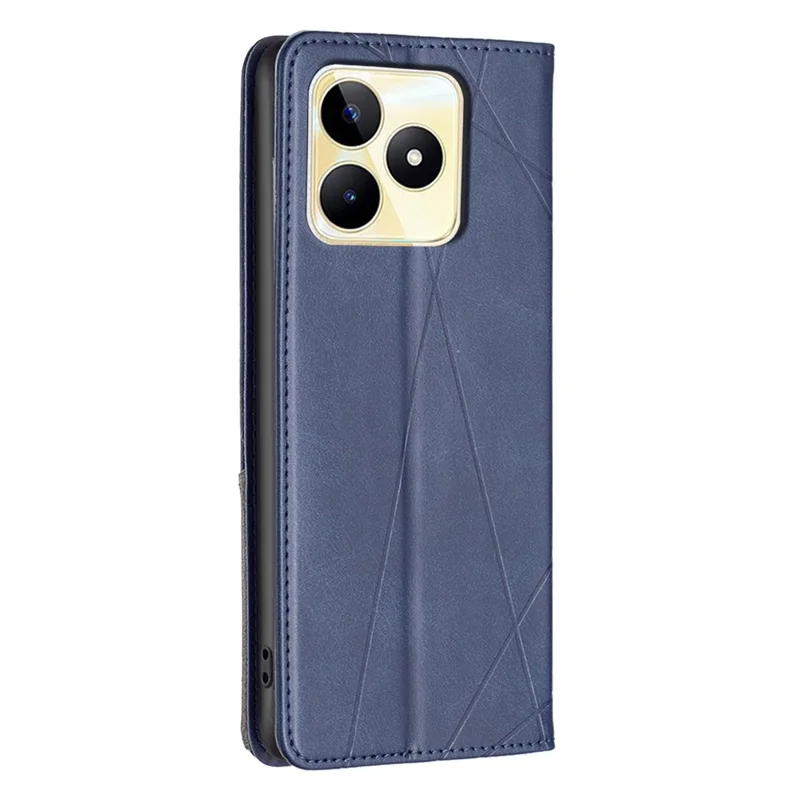 Card Holder Shell for Realme C53 (Global) / C53 (India) / C51 Imprinted Line Cell Phone Case Stand Leather Phone Cover - Blue