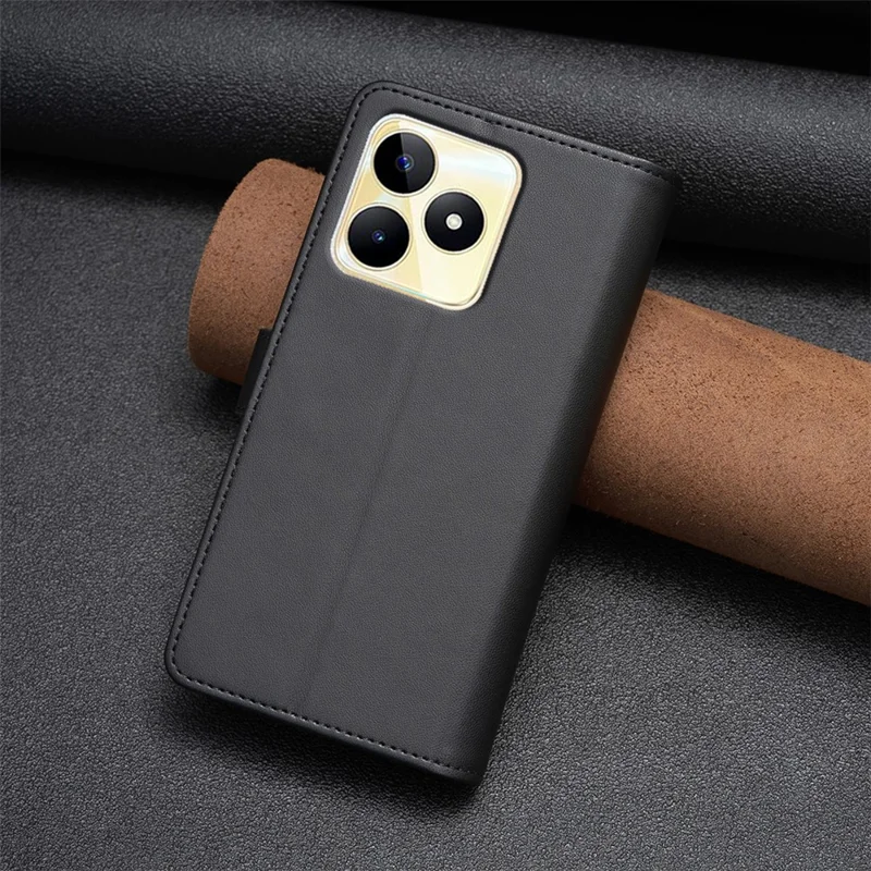 BF Style-19 for Realme C53 (Global) / C53 (India) / C51 Zipper Pocket PU Leather Wallet Case Stand Anti-drop Cover - Black