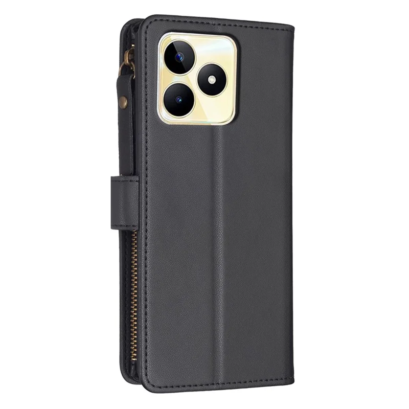 BF Style-19 for Realme C53 (Global) / C53 (India) / C51 Zipper Pocket PU Leather Wallet Case Stand Anti-drop Cover - Black