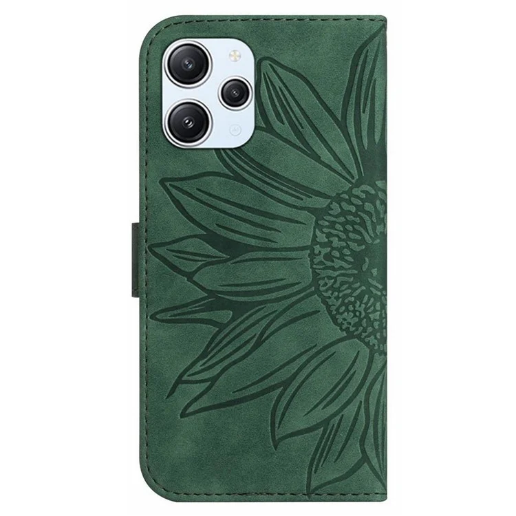 HT04 Für Xiaomi Redmi 12 4G bedruckter Wallet-Handyhülle aus Leder mit Ständer und Handschlaufe - Dunkelgrün