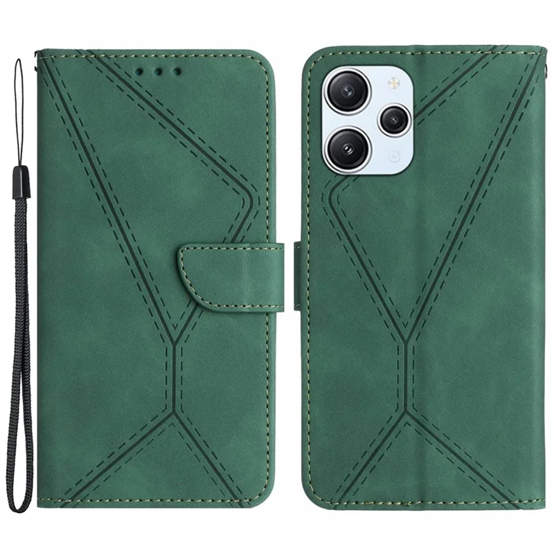 HT05 Per Xiaomi Redmi 12 4G Custodia per telefono Portafoglio con stampa a righe Pelle touch Flip Stand PU Pelle+TPU Custodia per telefono - Verde