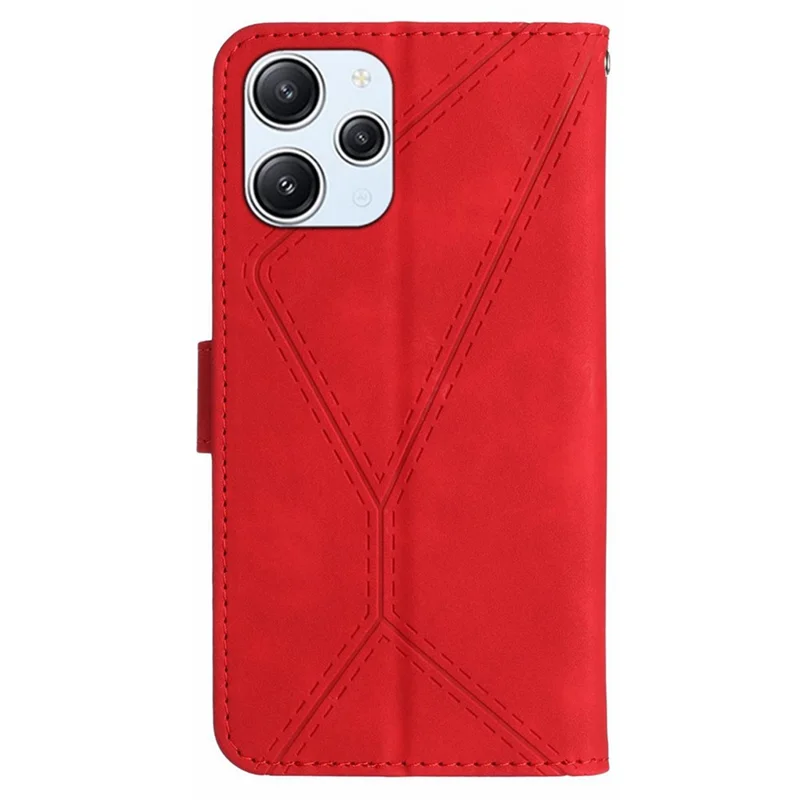 HT05 Für Xiaomi Redmi 12 4G Telefonhülle Brieftasche Bedruckter Linien-Skin-Berührungsklappständer PU-Leder+TPU-Telefonabdeckung - Rot
