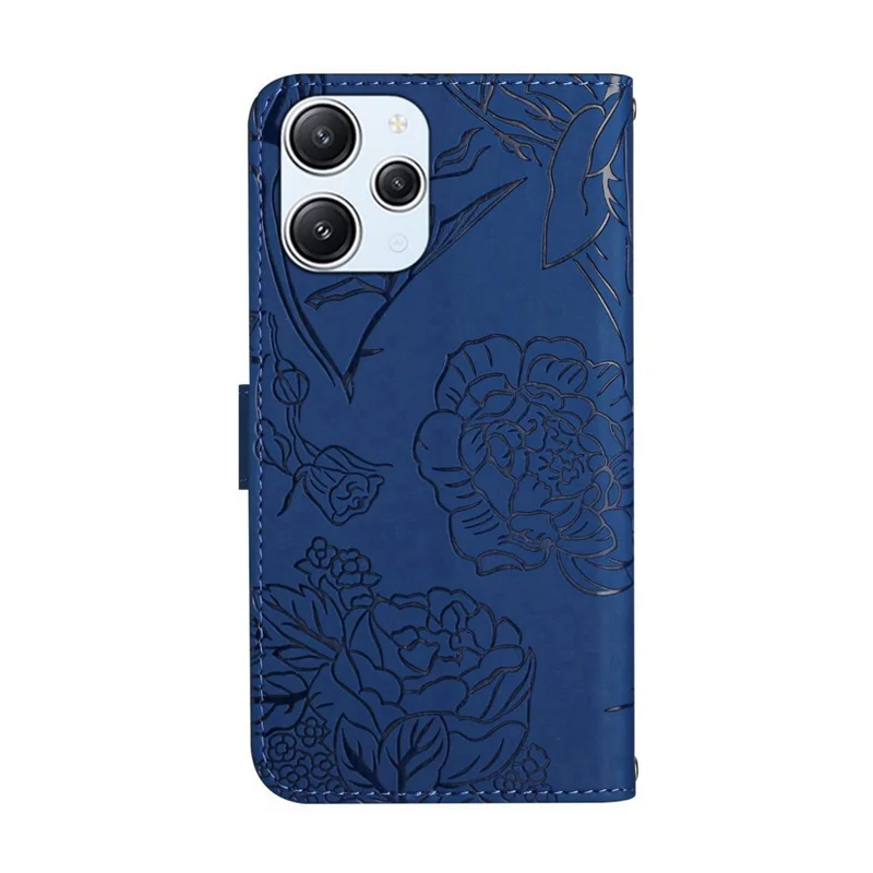 HT03 Wallet Stand Phone Cover til Xiaomi Redmi 12 4G Printet PU-læder telefonbeskytning med håndloe - Blå